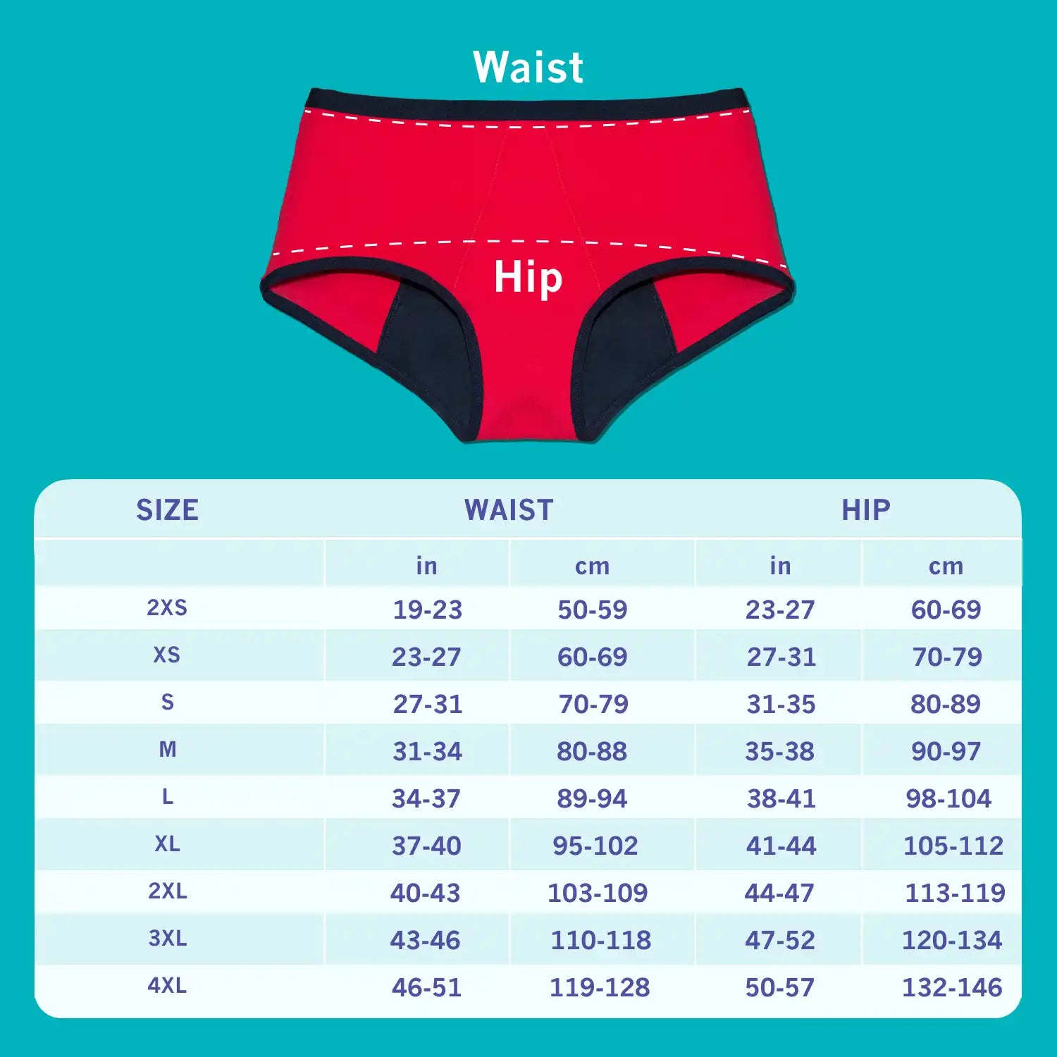 Period Panties Size Chart